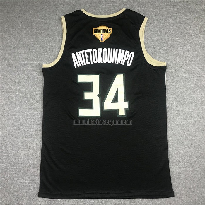 Camiseta Milwaukee Bucks Giannis Antetokounmpo NO 34 Statement 2021 Finals Negro
